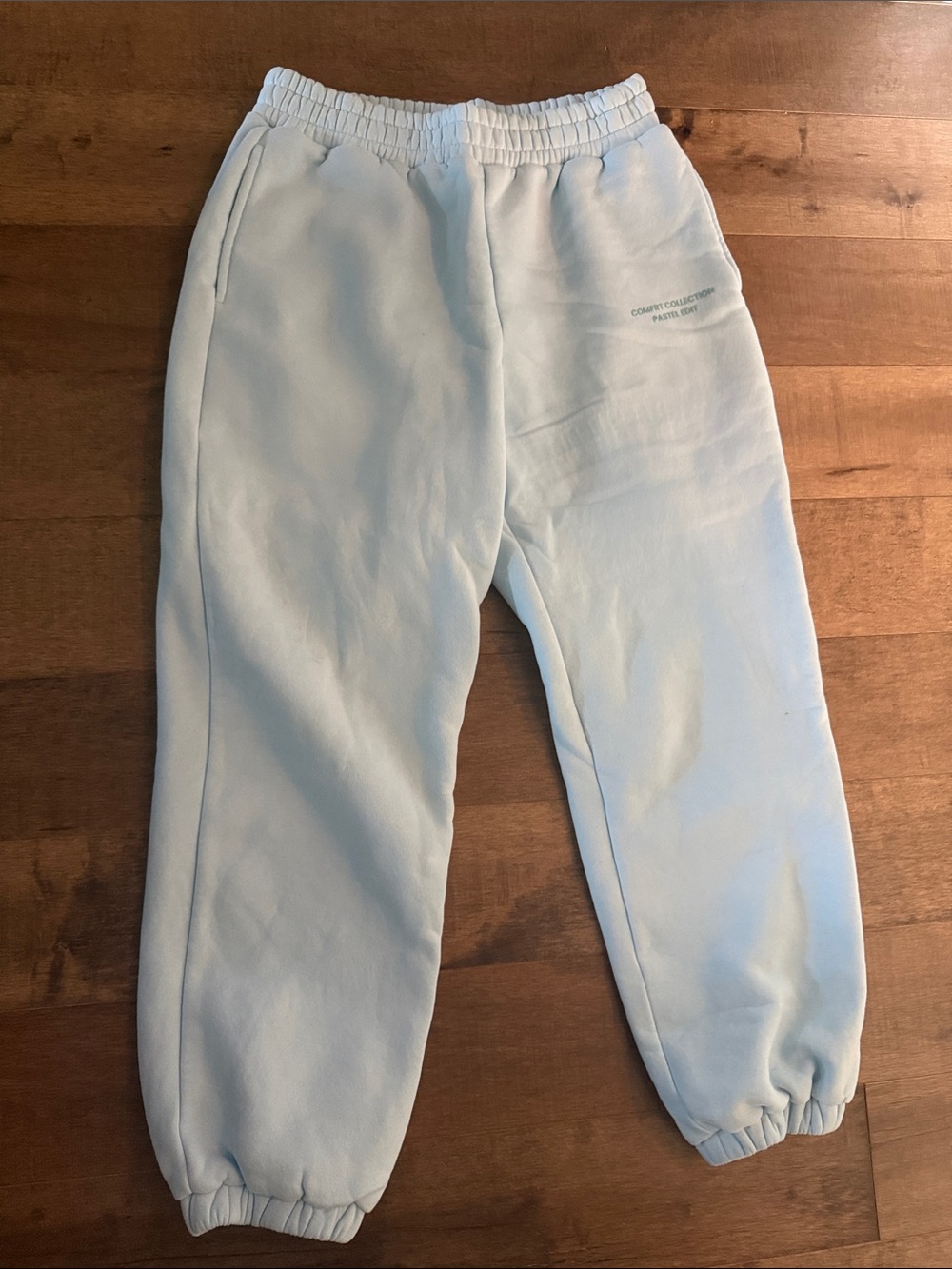 Women's Pastel Blue Fleece Joggers with Elastic Waist
